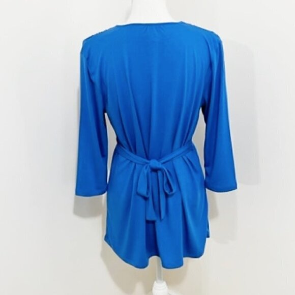 Bob Mackie Wearable Art Blue Embroidered Top w/ Back Tie - Picture 4 of 5